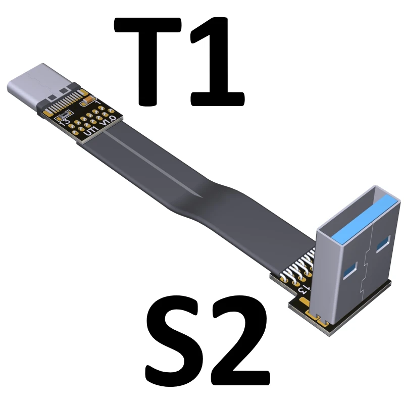 USB Type-C Ribbon Cable Flat EMI shielding FPC Cable USB 3.0 Type C 90 degree Angle Connector up downward 5cm-3m USB 3.1