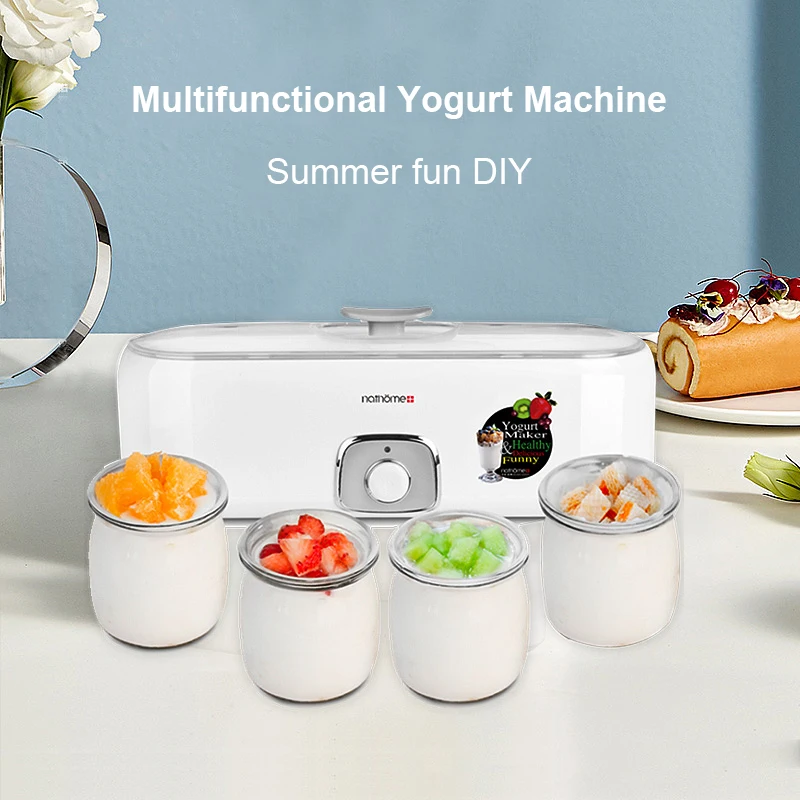 220V Electric Yogurt Maker with 4 Glass Ferment Jars Mini Automatic Yogurt Machine Household DIY Yogurt Tools Kitchen Appliance