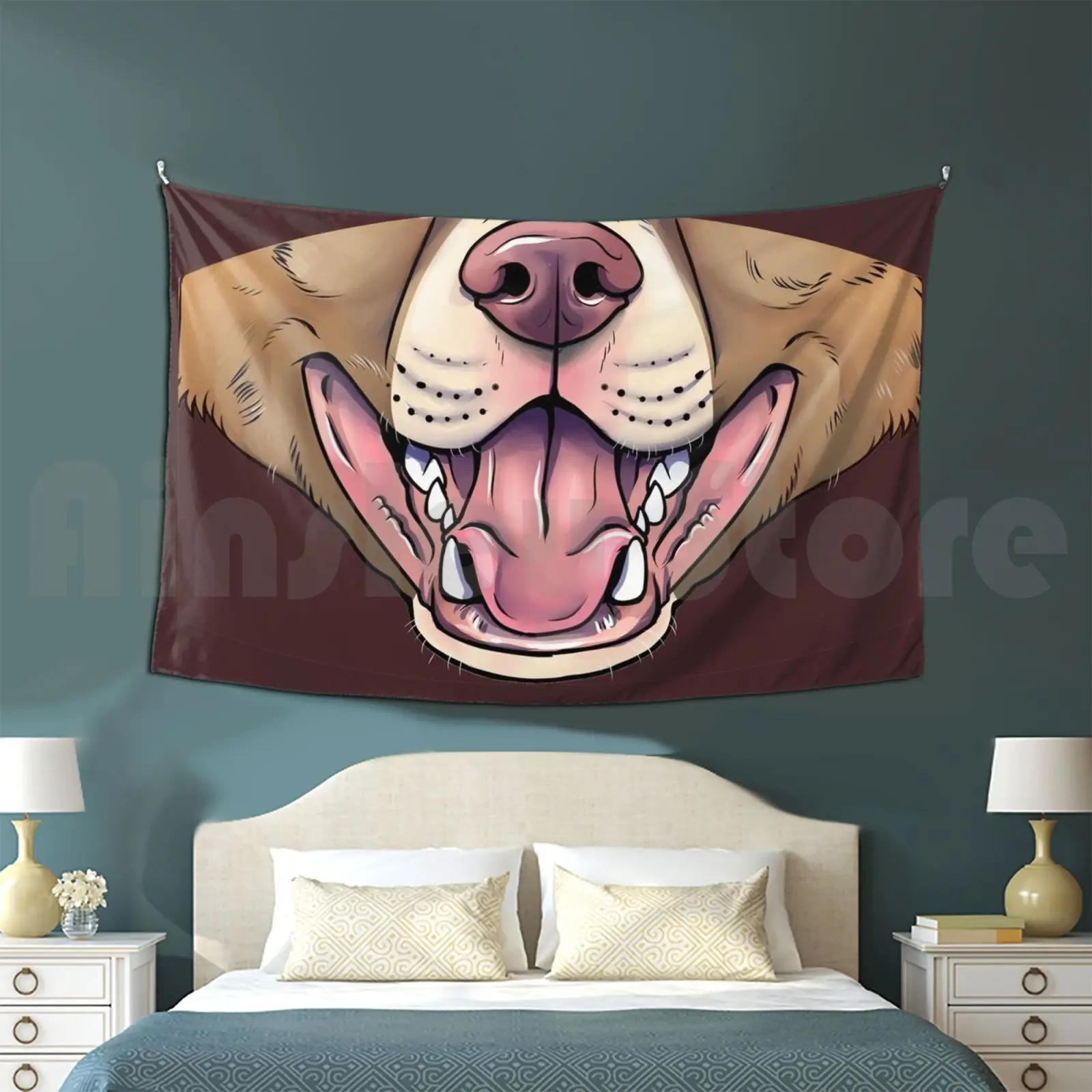 Pit Smile Tapestry Living Room Bedroom Dog Pitbull Puppy Smile Grin Teeth Pets Animals Face Aunumwolf42 Furry