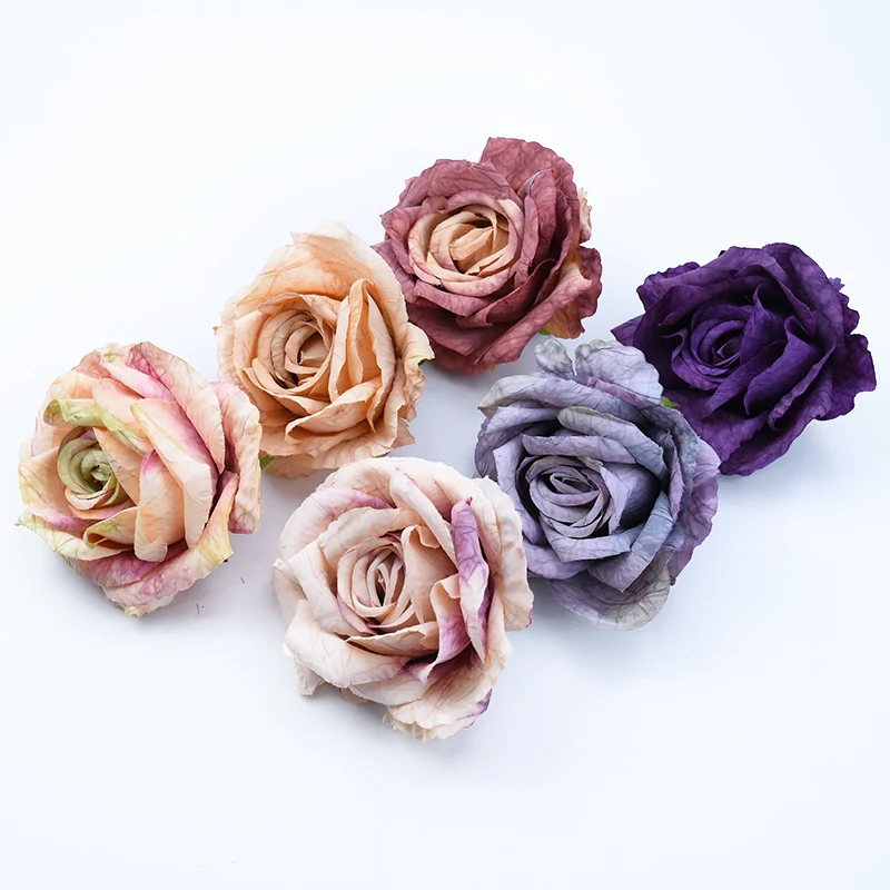 2PCS Retro Roses Head Wedding Decorative Flowers Wall Christmas Decorations for Home Scrapbooking Artificial Flowers Wholesale image 2