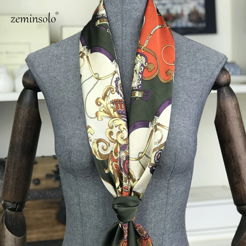 Deluxe Brand Scarves Elegant Female Square Scarf Printed Chain Square Scarf 90*90 cm Square Silk Hair Scarf Female Scarves