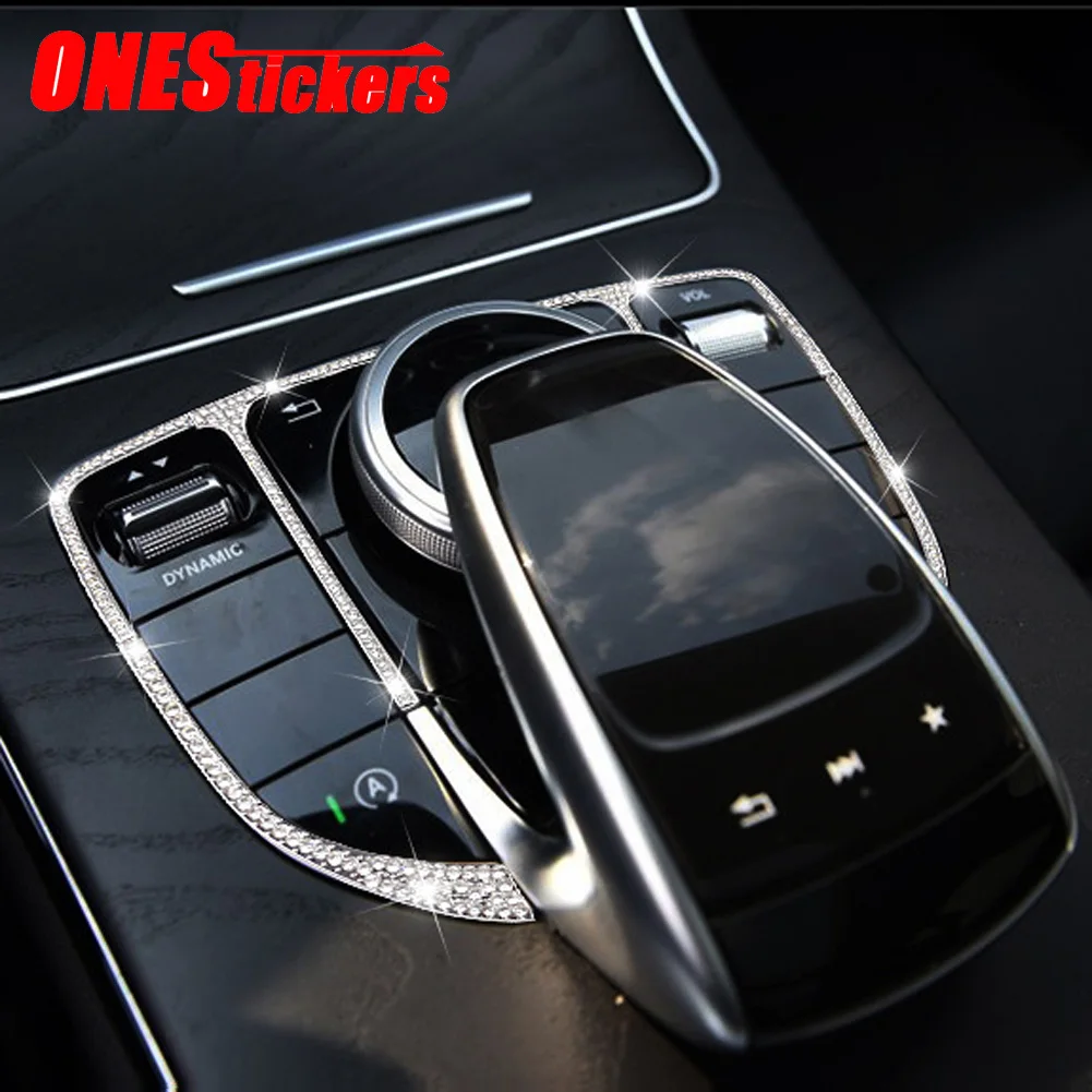 For Mercedes Benz C E GLC Class W205 W213 X253 Car Accessories Central Control Gear Multimedia Mouse Button Diamond Trim Cover