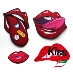 Adhesive embroidery DIY cloth stickers punk lips red tongue KISS clothes patch stickers   accessories   stickers A210