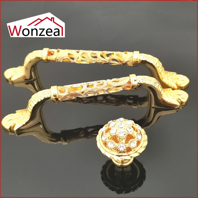 Gold Color Crystal Drawer Knobs Cabinet Door Knobs and Handles Furnitures Cupboard Wardrobe Pull Handles Hollowing out