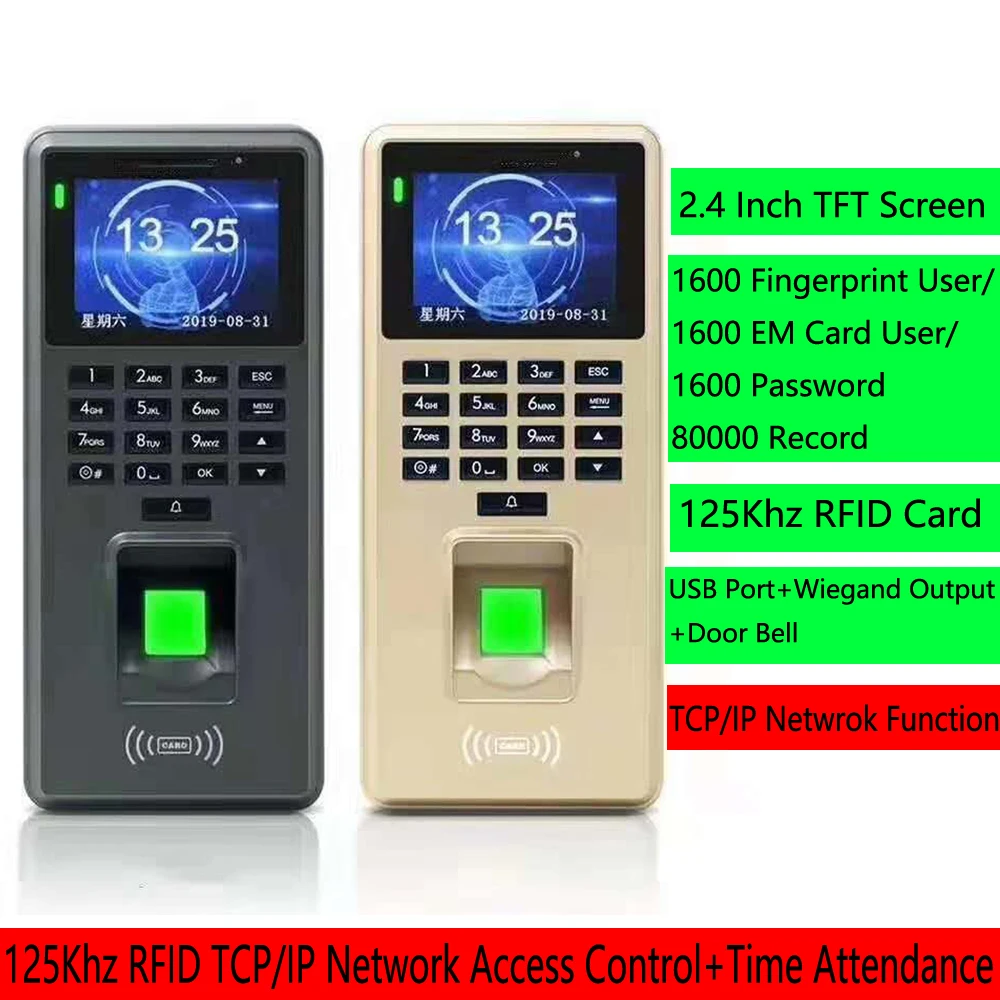 2.4inch Fingerprint Time Attendance Recorder with RFID Keypad TCP/IP USB Employee ID Card Access Control System