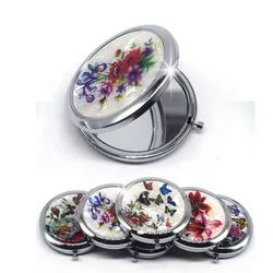 Mini Makeup Compact Pocket Mirror Flower Butterfly Bamboo Metal Portable Two-side Folding Makeup Mirror Vintage Cosmetic Mirrors