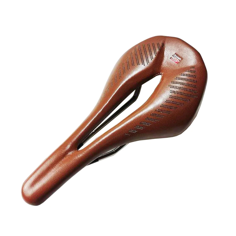 2023 TAOZIK 145mm Brown Imitation Leather Hollow Breathy Light Weight Racing Bike Saddle Bicycle Seat