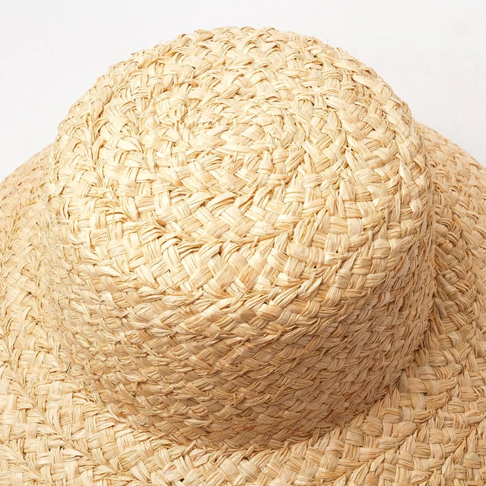 Hand-made Raffia Straw Hat For Women Retro Flat Big Brim Straw Hat Ladies Outdoor Sun Protection Beach Summer Hats With Ribbon