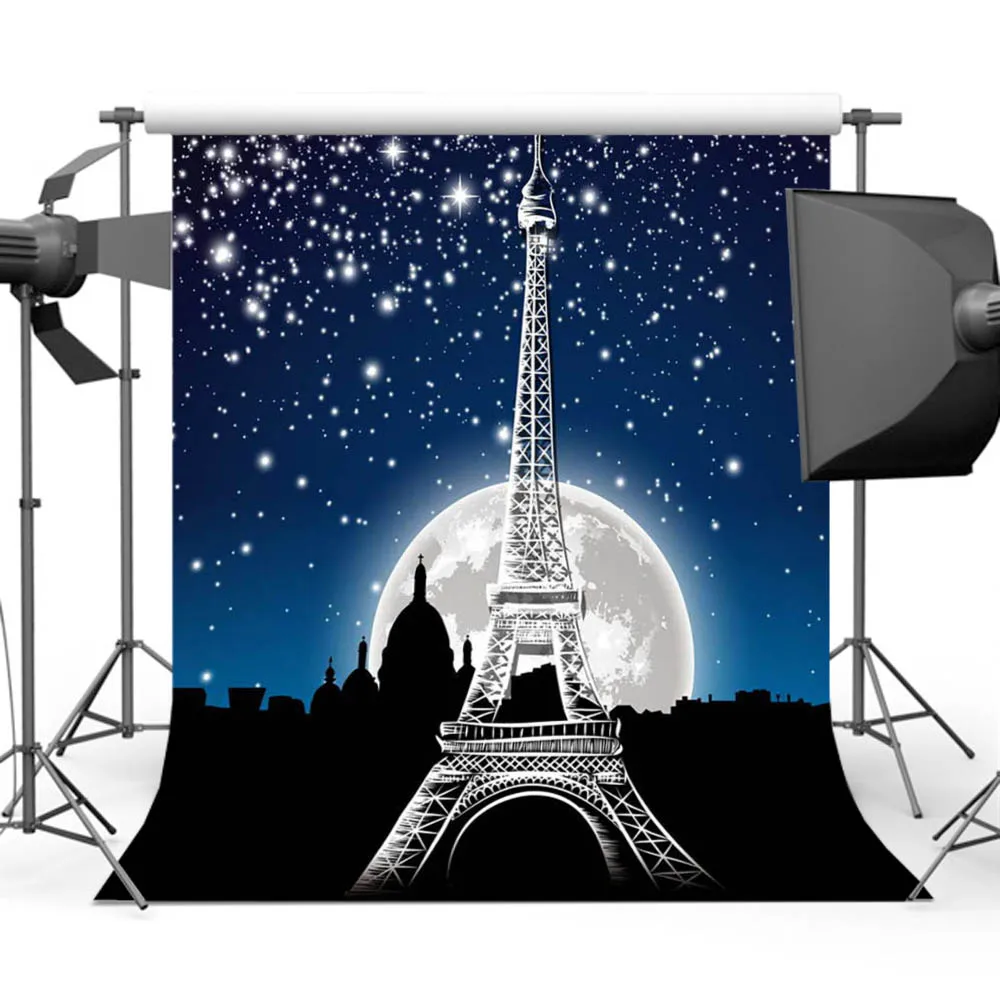 

Mocsicka Eiffel Tower Photo Night Sky Backdrop for Photography Shining Stars Background Studio Y-603