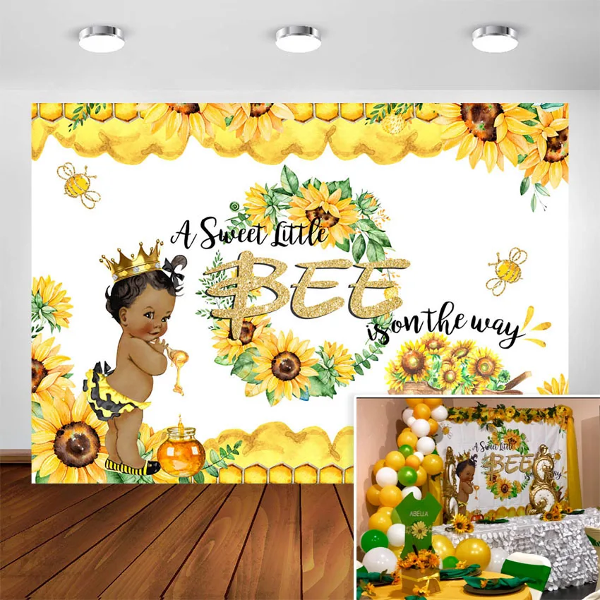 

Sweet Bee Baby Shower Backdrop A Little Bee Boy Baby Shower Honey Bumble Bee Sunflower Party Decoration Background Photography