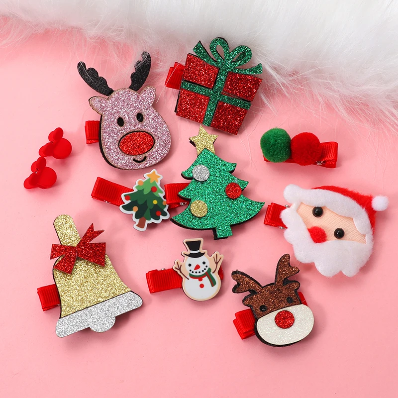 New 5/9 Pcs Suit Christmas Hair clip Christmas tree Santa Claus Hairpin Baby Hairpins Headwear Girl Christmas Hair accessories