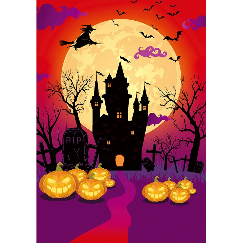 Allenjoy Halloween backdrop photography baby Castle Pumpkin Lantern Forest Moon Tombstone background Photo Studio Photophone