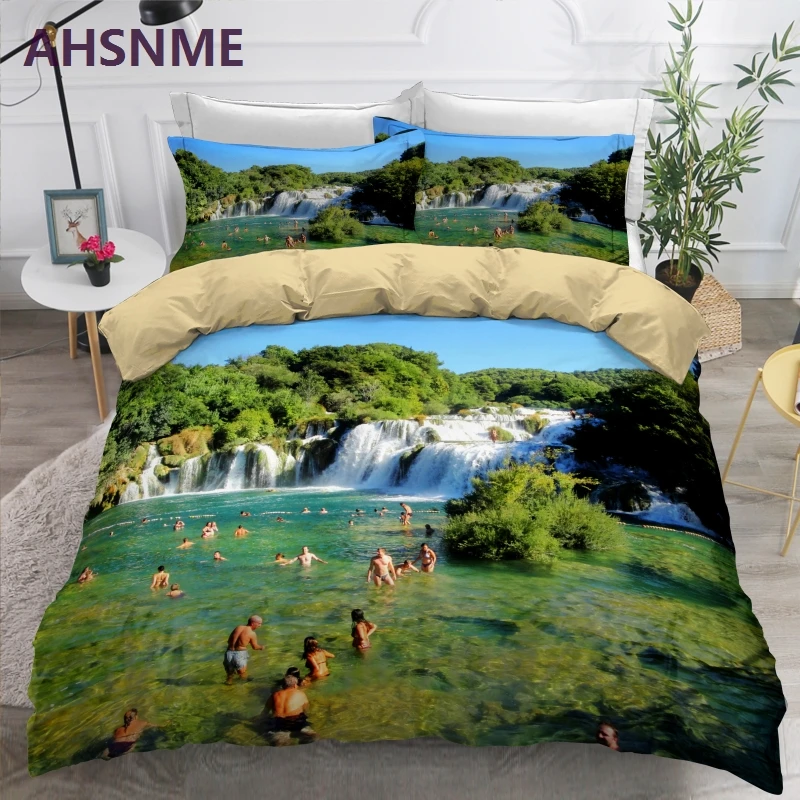 

AHSNME Coastal View Bedding Set Digital Print Duvet Cover Leisure Life Harbor Croatia King Queen Double Quilt Cover Sets