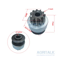 The bendix (motor drive pinion) for starter motor QD1315D for tractor like TY254, the 11teeth 12 splines type