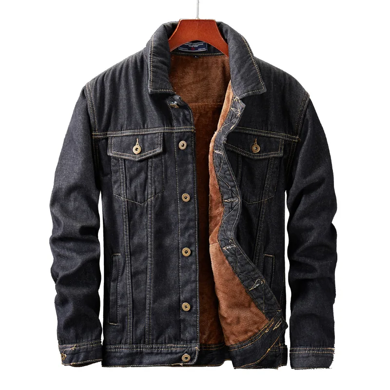 Winter Men Thick Jackets and Coats Warm Fleece Denim Jacket Fashion Mens Black vintage Men Coat Plus Large Size M-5XL