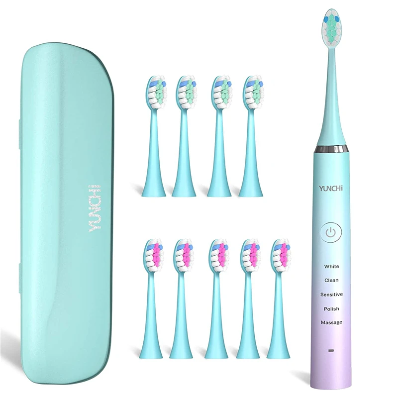 YUNCHI Rechargeable Sonic Electric Toothbrush 5 Mode Waterproof Fast Chargeable Electric Tooth Brush Head Travel S2 Couple Gift