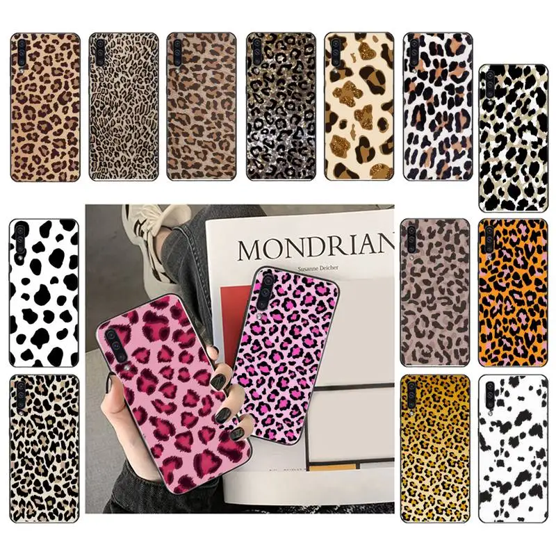 Yinuoda Leopard print  Silicone Black Phone Case For Samsung Galaxy A7 A50  51 A70  80 A40 A20 A30 A8 A6 A8 Plus A9 A71