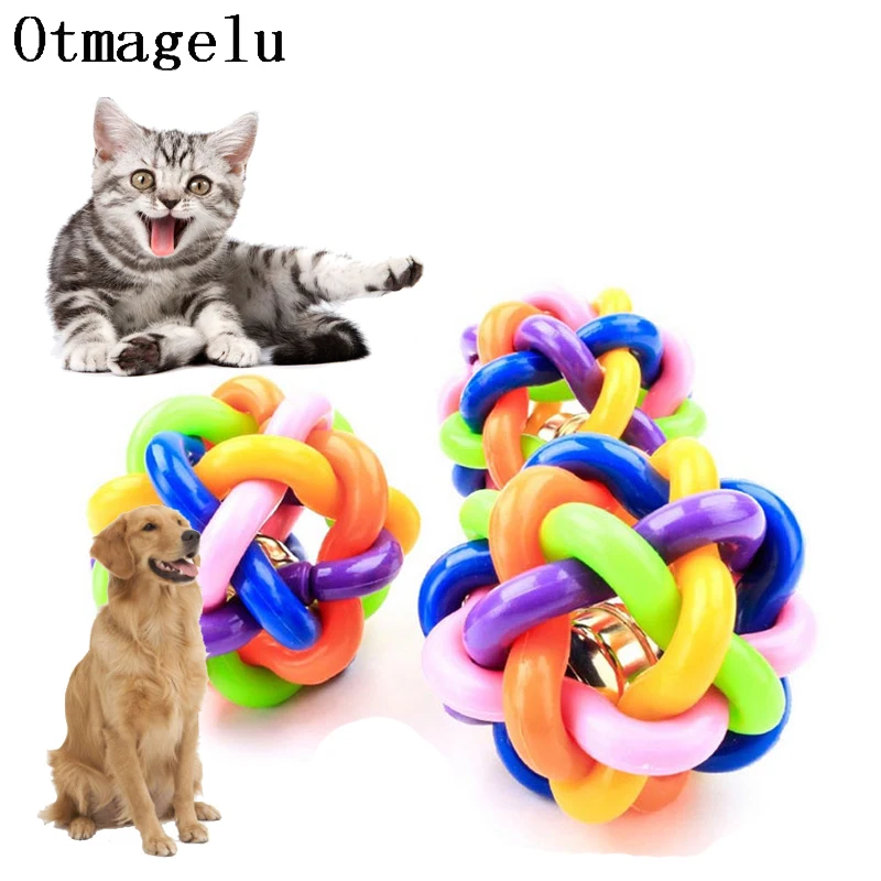 Cute Colorful Dog Cat Food Toy Ball with Bell For Playing Squeak Sound Chew Funny Puppy Training Interactive Toy Pet Supplies