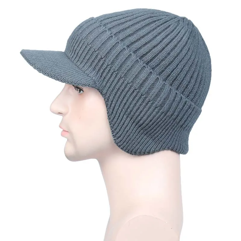 Winter Ears Protected Hats Visor for Man Thicker Short Brim Knitted Cap Girls Autumn Solid Hat Warmer Soft Bonnet Casual Cap