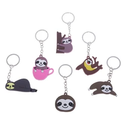 6 Types Fashion DIY Cute Fairytale PVC Sloth Keychain Key Rings Holder Alloy Key Chain For Woman Man Kids Gift Jewelry