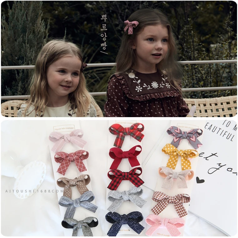 Girls Lovely Hair Clips 5pcs/set Children colorful Bow Hairpins Hair Ties Ropes Headwear Korea Hair  Accessories Hairgrips J141