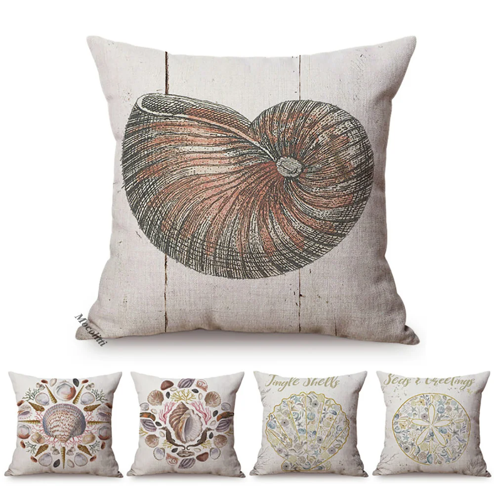 Ocean Shell Sofa Throw Pillow Case Conch Style Mandala Pattern Home Decorative Cotton Linen Chair Cushion Cover cojines
