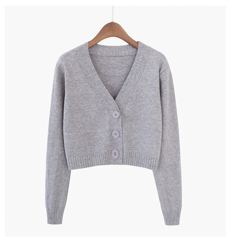 【試着のみ　美品】Round Neck Crop Cardigan Women's Knitted Cropped Cardigan V-Neck Green Blue