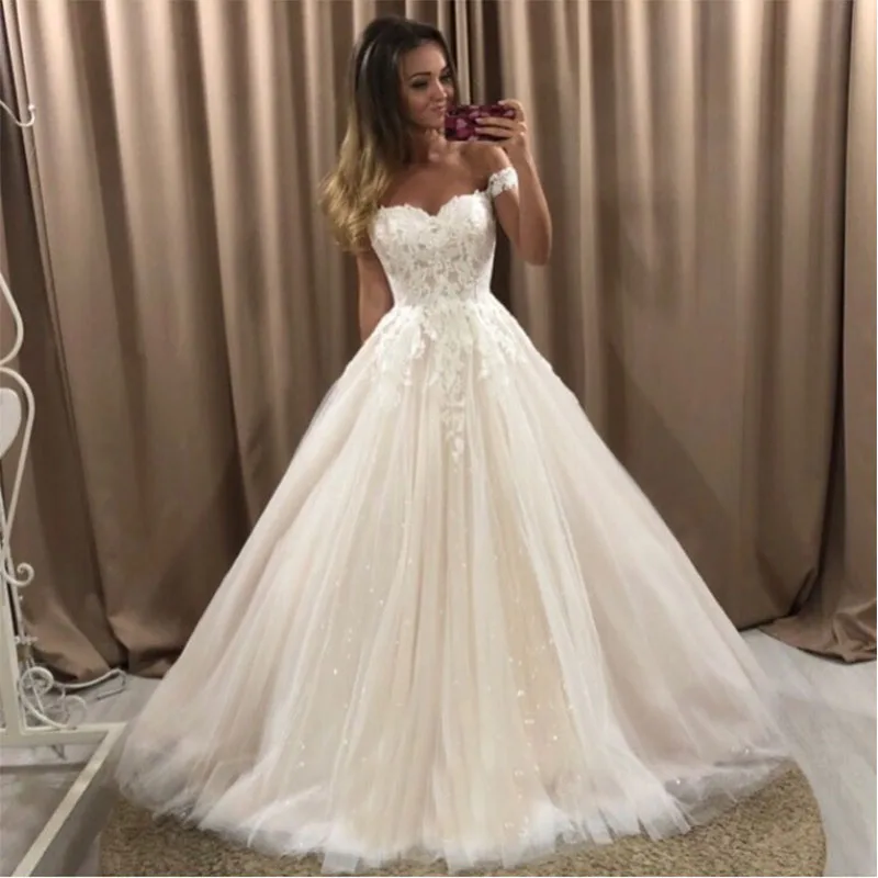 Vestido De novia elegante con hombros descubiertos, traje De princesa con apliques, personalizado, novedad De 2021