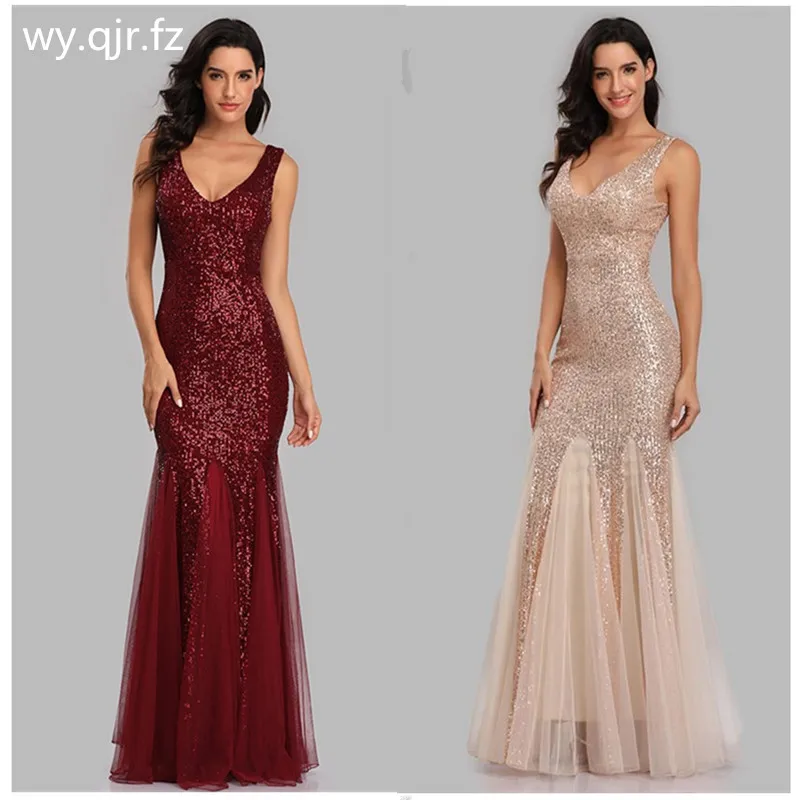 HJQ-813#Bridesmaid Dresses Long Golden Burgundy Dark blue Fishtail Sequins Wedding Party Dress Wholesale women clothing Sexy