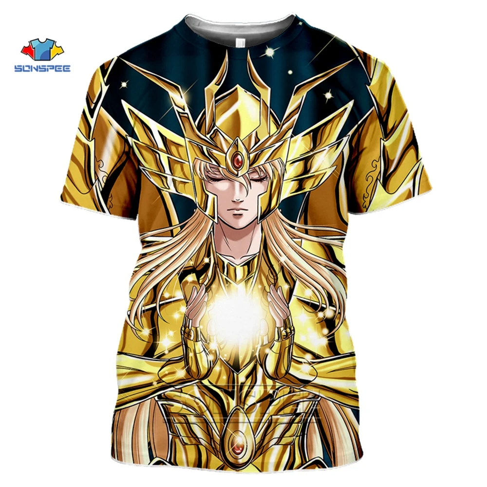 

SONSPEE 3D Print T-shirts Men Classic Anime Saint Seiya T Shirt Homme Tshirt Short Sleeve Harajuku Style Streetwear Summer Top