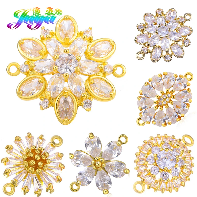 Juya DIY AAA Cubic Zirconia Geometric Charm Connectors Accessories For Women Bracelets Earrings Jewelry Making