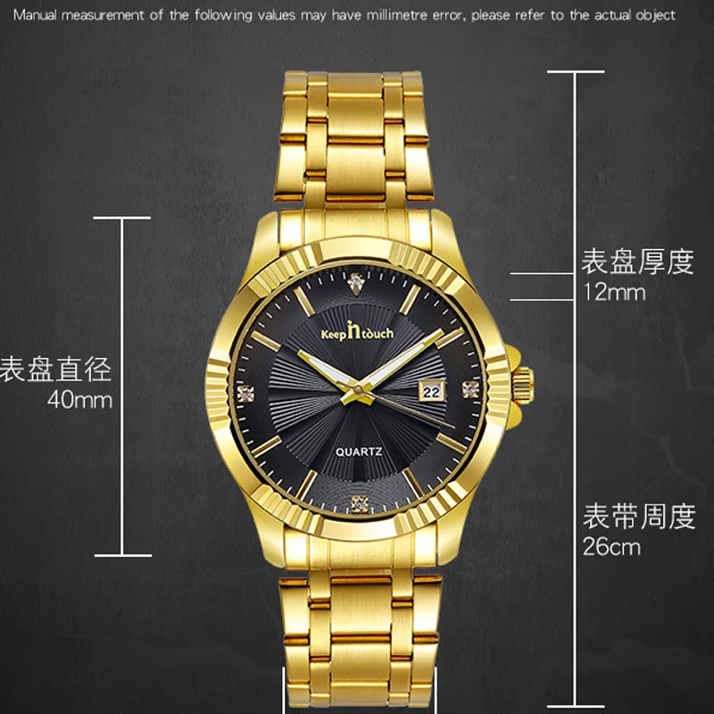 Fashion Men's Watch Waterproof Calendar Quartz Watch Luminous Gold Multi Function Watch