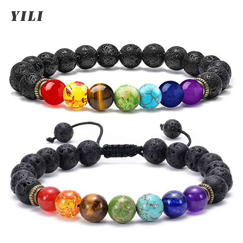 7 Chakra Bracelets Natural Stone Black Lava Beads Bracelet Healing Balance Beads Reiki Buddha Prayer Yoga Bracelet Jewelry