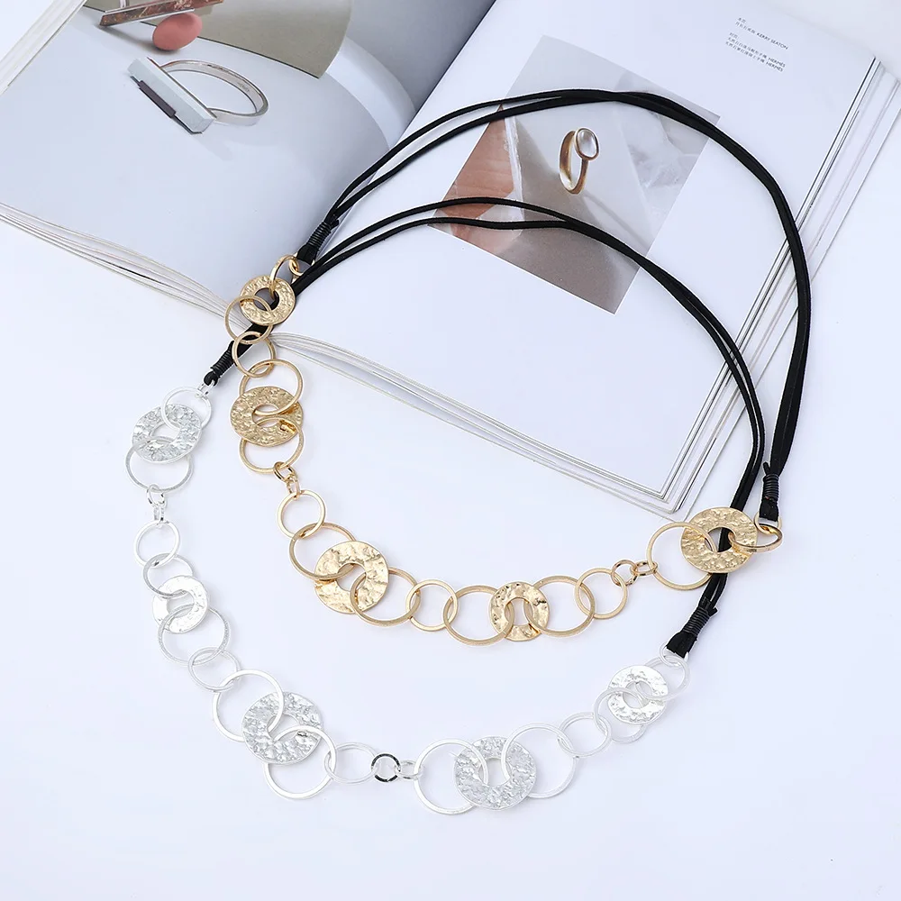 Fashion Alloy Coin Necklace Multiple Circle Chain Necklace for Women Jewelry