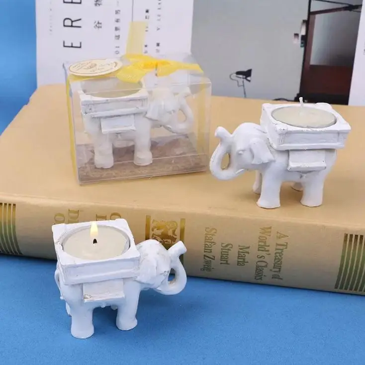 100pcs Lucky Elephant Antique-ivory Candle and Card Holder Wedding Favors and Baby Gift Tea Light Candle Favor Party Wholesale