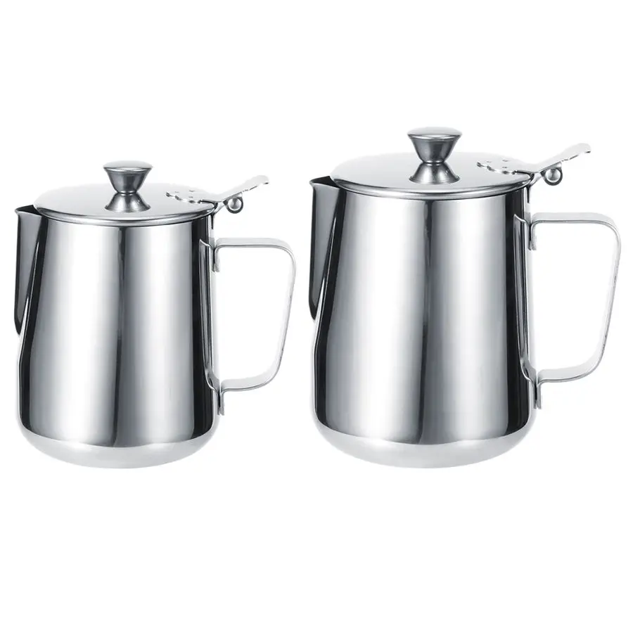 Stainless Steel Coffee Milk Frothing Cup Jug With Lid Coffee Pitcher Latte Art for Home Milk Tea Coffee Shop Coffer Mug