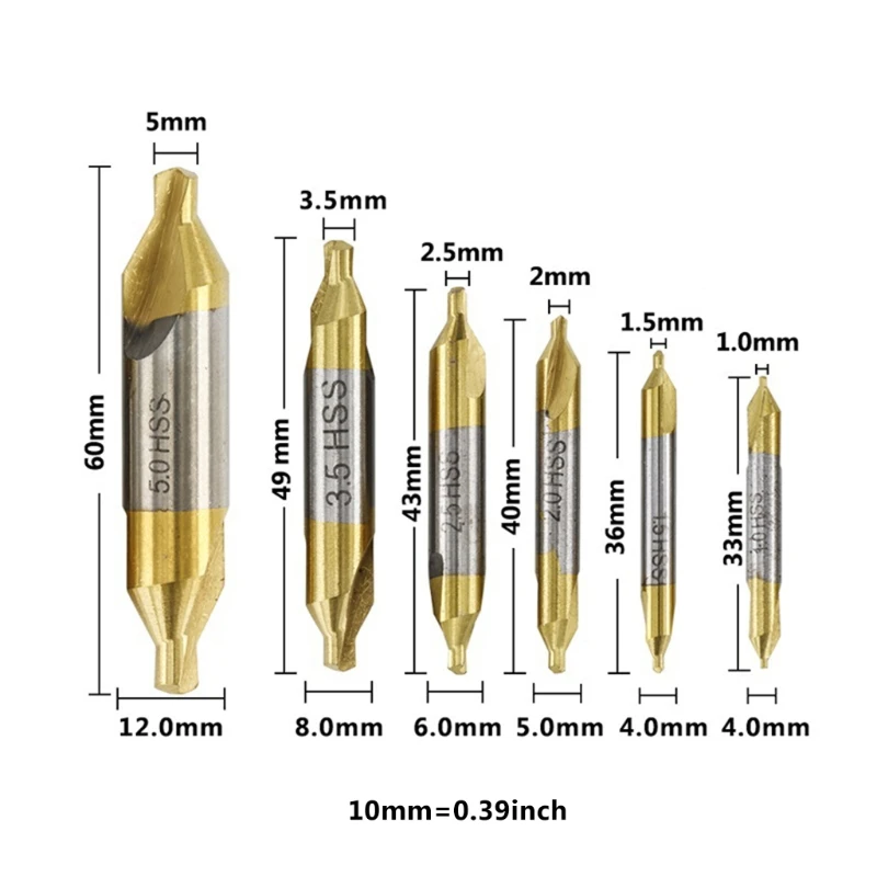 6Pcs 1.0-5.0Mm HSS TiN Coated เจาะชุด Bit โลหะหลุมเจาะรูตัด60องศารวมเจาะบิตชุด U1JB