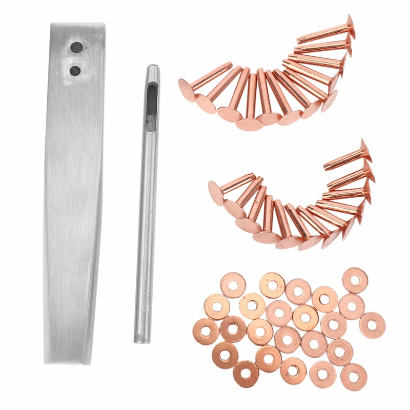 

Big deal Red Copper Rivet and Burr with Burr Setter Copper Rivet Fastener Install Setting Tool and Hole Punch Cutter