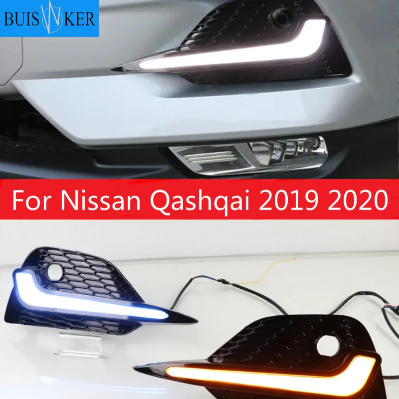 

2PCS For Nissan Qashqai 2019 2020 LED Daytime Running Light Dynamic Turn Yellow Signal Car DRL 12V LED Fog Lamp
