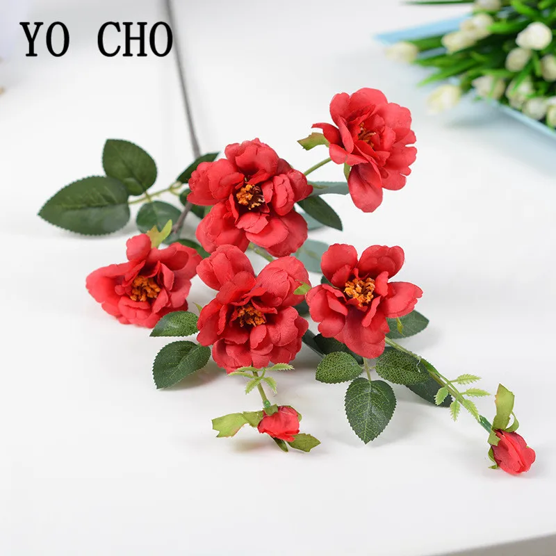 Single Branch Chinese Rose Artificial Flowers 7 Heads Imitation Silk Flores Wedding Center Door Decor Home Party Accessory Flore