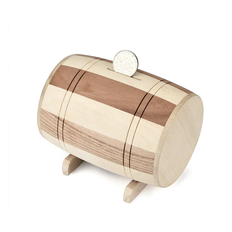 Wooden Wine Barrel Money Box Piggy Bank Savings Carving Handmade Wine Barrel Wood Safe Money Bank For Child Coin Bank