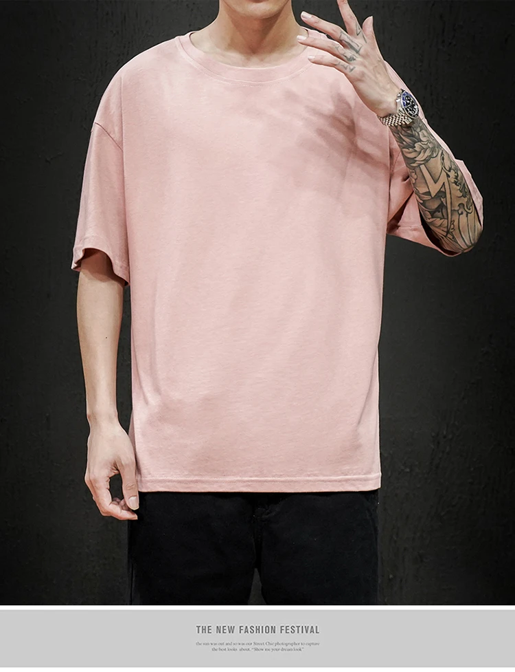 Neue Sommer männer T Shirt Fashion Solid T Shirt Herren Übergroßen Hip Hop Kurzarm Casual Baumwolle Herren Streetwear Top tees – Detail 7