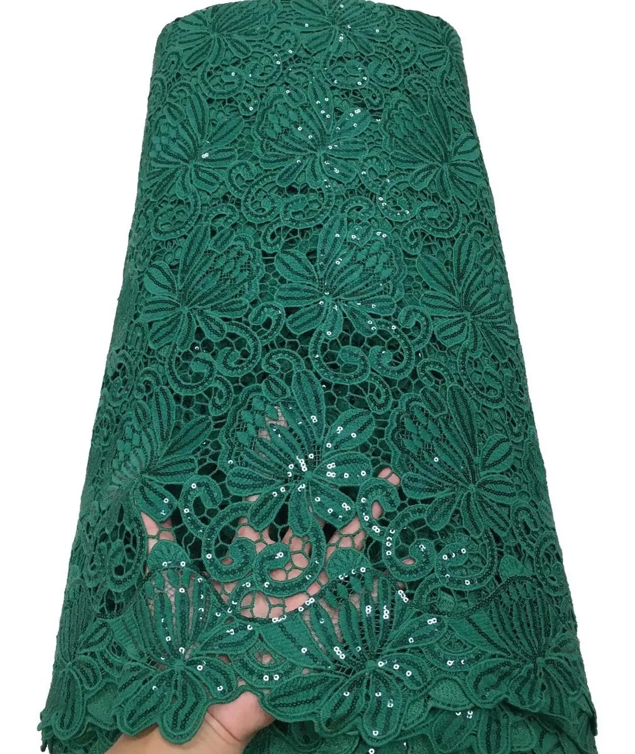 

New arrival Guipure Lace Embroiderey French African tulle Lace with Sequins Fabric High Quality Nigeria Lace Fabric For Wedding