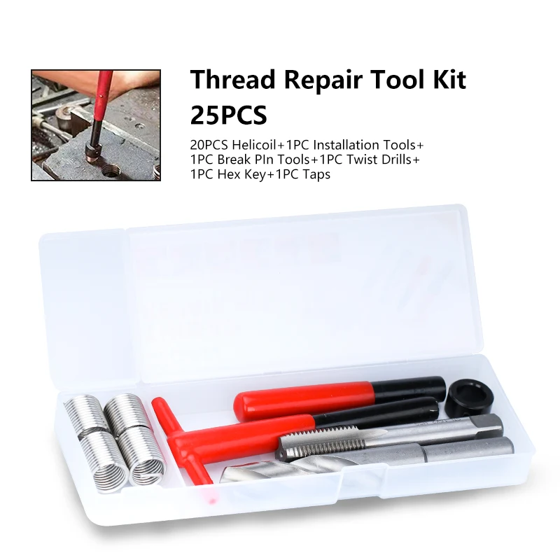 Xcan Draad Reparatie Tool 25Pcs M3/M4/M5/M6/M7/M8/M10/m12/14 Voor Herstellen Van Beschadigde Draad Moersleutel Twist Boor Hand Tool