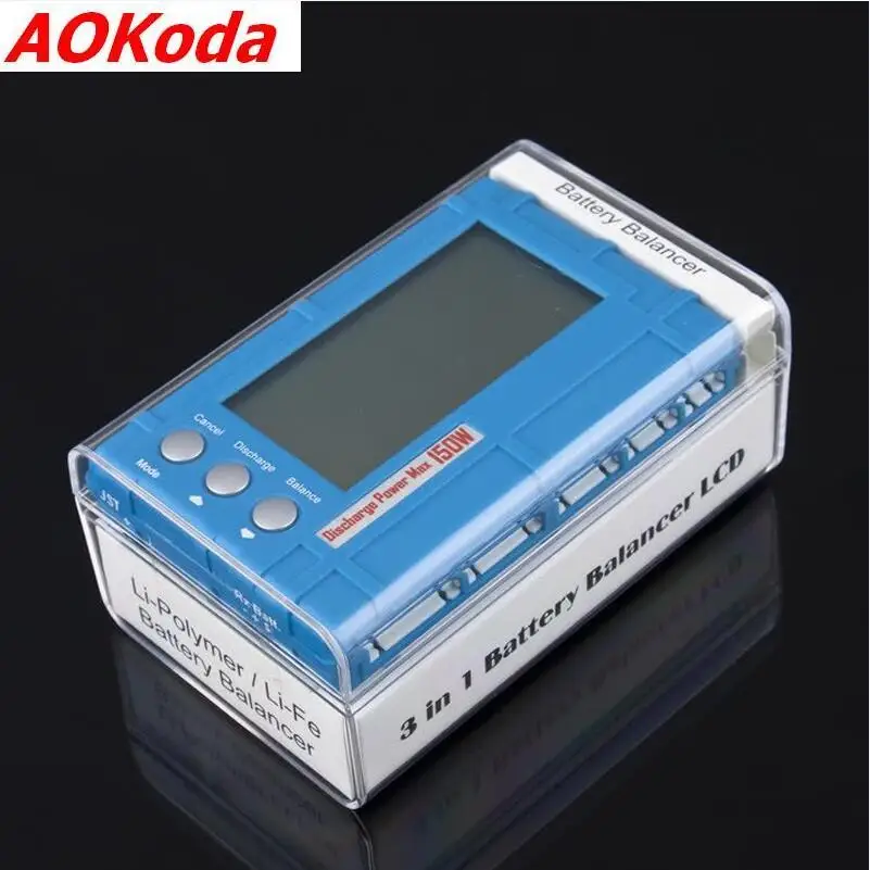 AOKoda 5W 150W 3 in 1 RC 2s-6s Lipo Li-Fe Battery Balancer LCD Voltage Indicator Battery Discharger