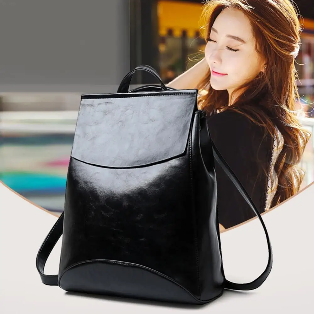 Women Fashion Solid Color Soft Faux Leather Backpack Girl Students School Bag