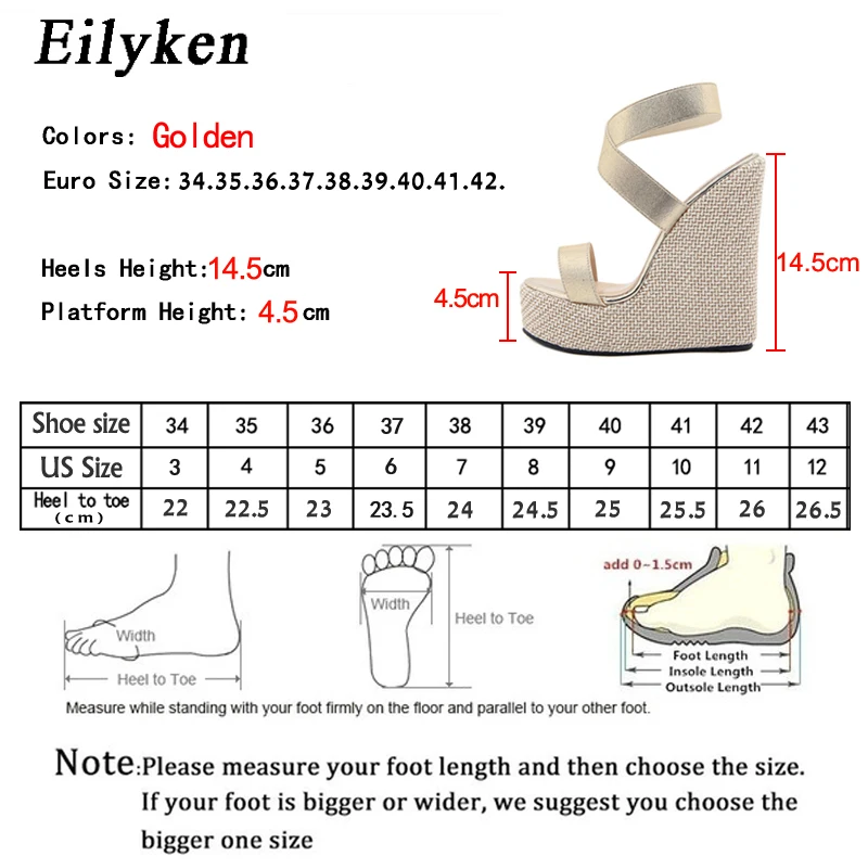 Eilyken Super High Peep Toe Gladiator Wedges Sandals Women Cover Heel Platform Fashion Summer Shoes Size 35-42