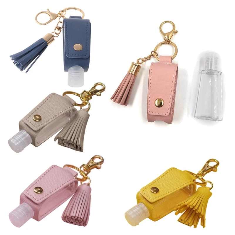 30ml Portable Empty Hand Sanitize Bottle with Tassels Leather Keychain Holder Y3NE