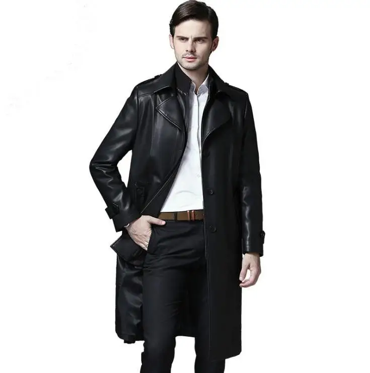 New Fashion Men Warm Winter Clothes Men's Leather jacket Sheepskin Mens Business casual Long Trench Coat Plus Size M-4XL