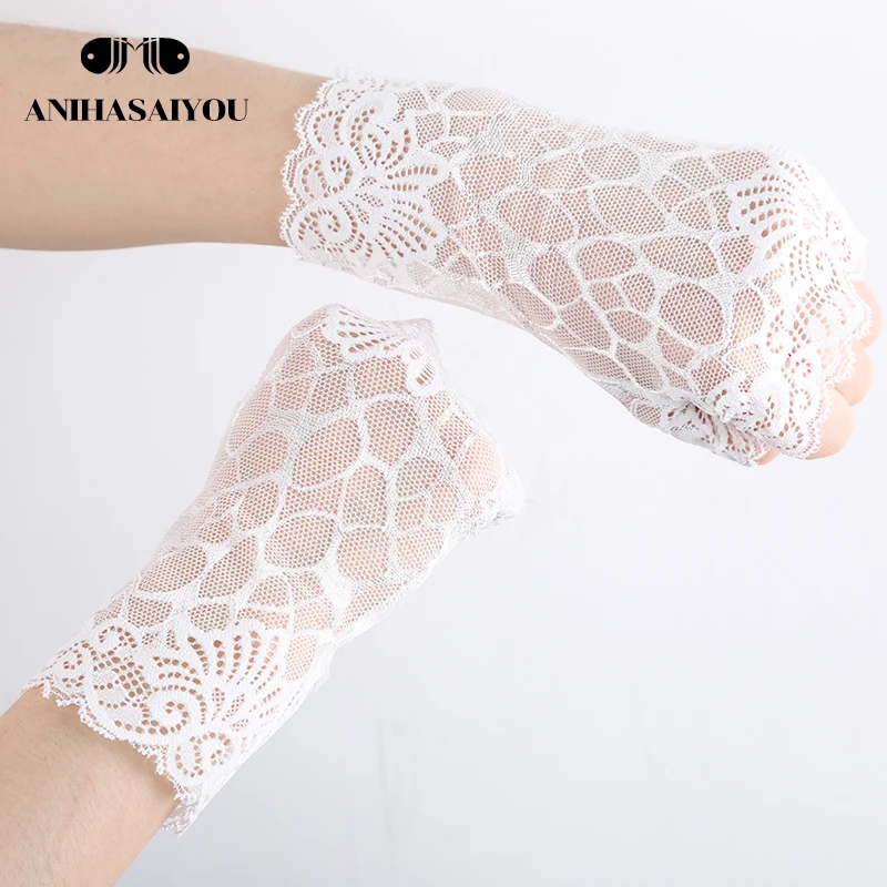 Breathable mesh Sexy lace gloves driving sunscreen UV protection women\'s gloves cover scars fingerless gloves  -1152